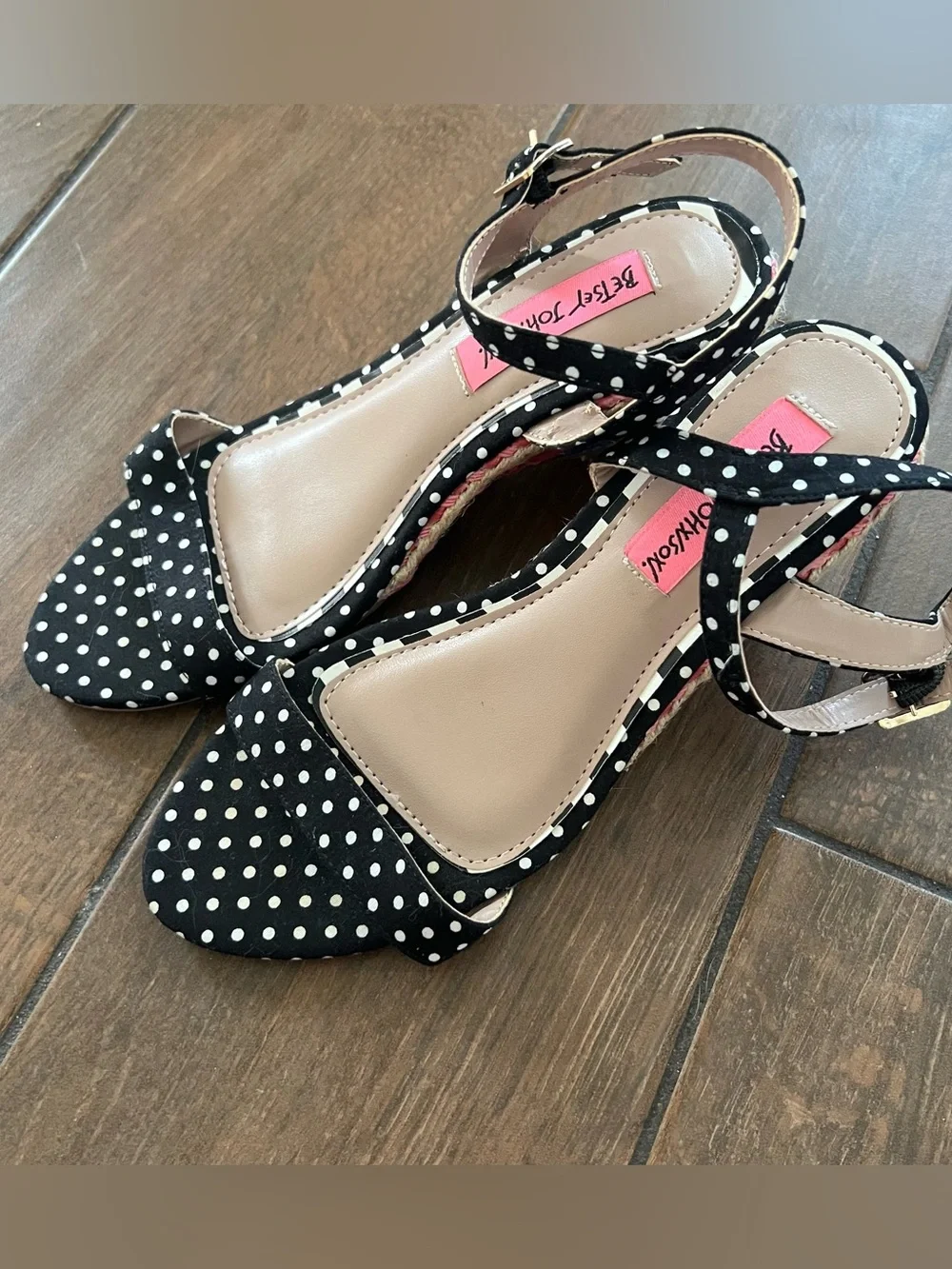 Betsey Johnson Polka Dot Rainbow Espadrille Wedge Open Toe Sandal size 6